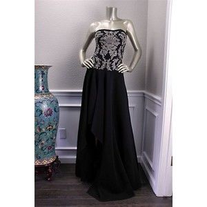NWT ALEXANDER McCQUEEN Black Silver Beaded Strapless Wool Gown 4